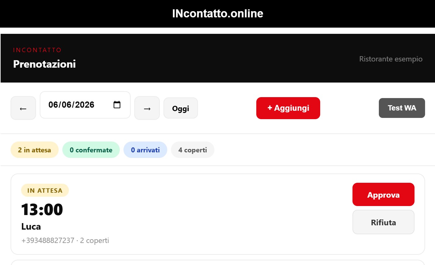Pannello prenotazioni: approva o rifiuta