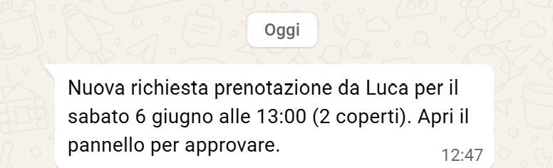 Notifica WhatsApp di nuova prenotazione